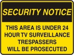 SECURITY NOTICE - THIS AREA IS UNDER 24 HOUR TV SURVEILLANCE TRESPASSERS WILL BE PROSECUTED – Part No. SS 406